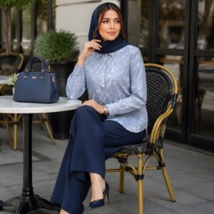 شومیز سایز بزرگ دکمه دار با جنس لنین نخ پنبه و قد 76