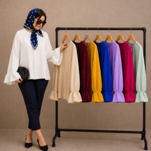 شومیز و شلوار زنانه مدل سیلویا با جنس کرپ اسکاچی